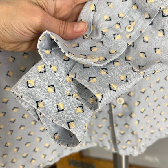 Ted Baker 100% Linen Arnel Geometric Print Button Down Summer Shirt Sz 4 (Large) - Picture 9 of 15